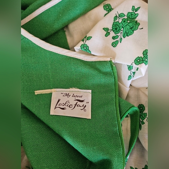 Vintage Leslie Faye Bohemian Twill Greem Bodice Floral Maxi Dress Tie Back - Picture 6 of 6